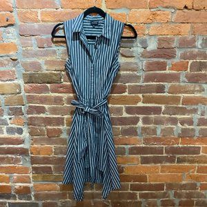 Sleeveless asymmetrical striped shirtdress